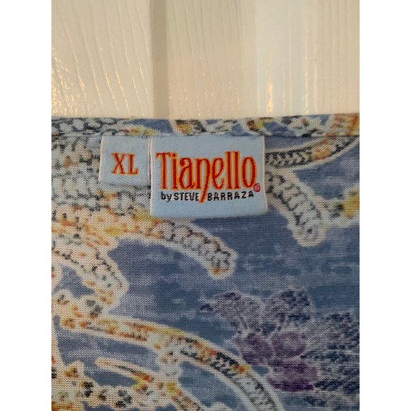 Tianello Blue & Brown Long Sleeve Floral Tunic Extra Large - Picture 2 of 5